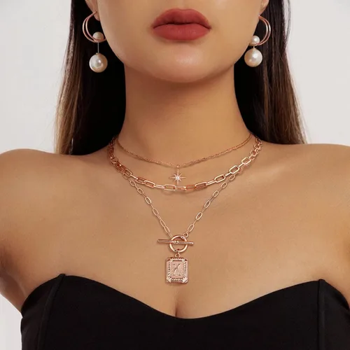 Miniatura 2 de MJartoria Collares con inicial en capas para mujer, a la moda, chapado en oro de 14 quilates, gargantilla de estrella simple, collar con dije