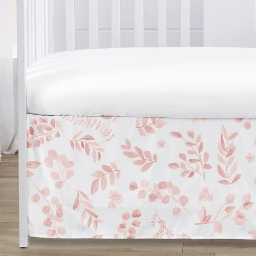 Miniatura 4 de Sweet Jojo Designs Juego de ropa de cama para cuna de bebé niña con hojas florales rosadas y blancas, bohemio, bohemio, acuarela, flores botánicas