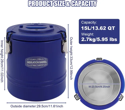 Miniatura 9 de 15.9QT Contenedor de sopa aislado de 4 galones, calentador de alimentos comercial para alimentos calientes y fríos, caja caliente para catering