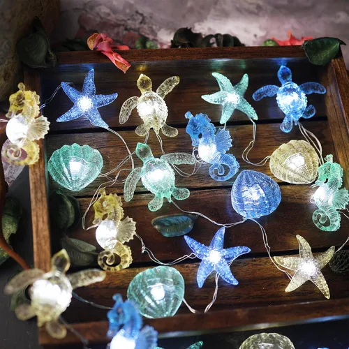 Miniatura 3 de Luces decorativas de playa, decoración de vida marina marina, luces de hadas náuticas, impermeables, funciona con pilas, bajo el mar, decoración