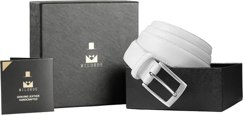 Miniatura 6 de MILORDE Cinturón de vestir de cuero genuino para hombre, hecho a mano, 100% cuero de vaca, diseños clásicos y modernos para trabajo, negocios y uso