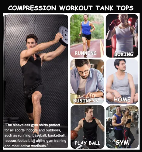 Miniatura 6 de Paquete de 13 camisetas de compresión atléticas para hombre, camiseta sin mangas de ajuste seco, camiseta deportiva para correr, gimnasio, camisetas