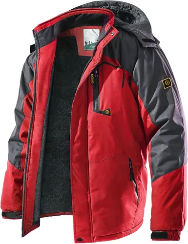 Miniatura 10 de Chaqueta de esquí para hombre, de invierno, con forro polar cálido, impermeable, cortavientos, con capucha, para montaña, senderismo, nieve y lluvia