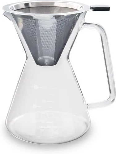 London Sip - Cafetera de vidrio para verter sobre café con filtro de acero inoxidable reutilizable, mango ergonómico y boquilla fácil de verter, 4