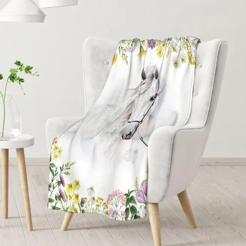 Miniatura 2 de Manta de caballo para regalo, 30 x 40 pulgadas, bonita manta para niñas y niños, manta blanca de felpa suave y mullida para sofá, oficina