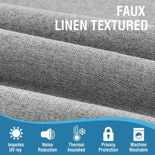 Miniatura 4 de H.VERSAILTEX Cortinas de lino 100% opacas, cortinas térmicas para sala de estar, cortinas de arpillera texturizadas con ojales de lino de doble