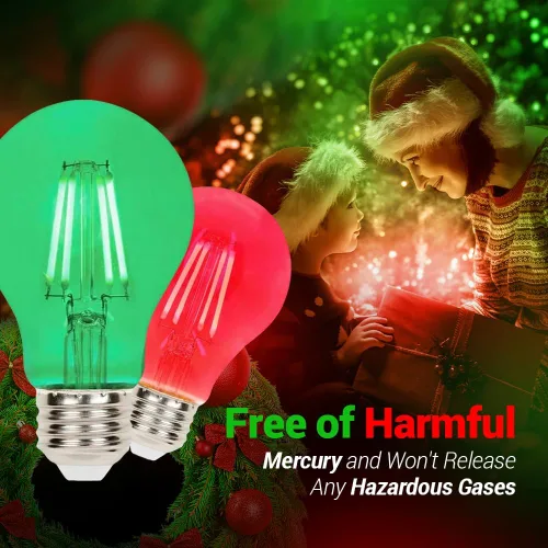 Miniatura 7 de Paquete de 2 bombillas LED de filamento rojo y verde – A19 E26 8 W, equivalente a 60 W, bombilla LED vintage roja y verde para iluminación