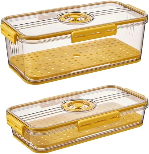CottonColors Organizador de refrigerador, recipientes de almacenamiento de alimentos con tapas para temporizador y tabla de drenaje, organizadores