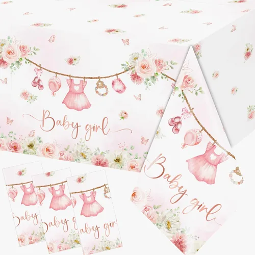 Miniatura 9 de Paquete de 3 manteles decorativos para baby shower, acuarela Greenery A Sweet Baby Boy Is On The Way Baby Shower, mantel impermeable para baby