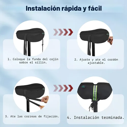 Miniatura 4 de Zacro Cojín de asiento de bicicleta, funda acolchada de gel para asiento de bicicleta para hombres y mujeres, cómodo, asiento de bicicleta Negro