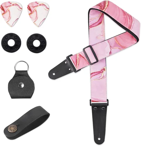 Miniatura 12 de LIZIMANDU Correa ajustable para guitarra incluye 2 cierres de correa y 4 púas a juego. Correa de hombro para guitarra con extremos de cuero, ideal