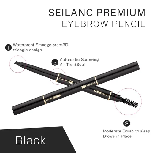 Miniatura 3 de Lápiz de cejas 2 paquetes, lápiz de cejas impermeable a prueba de manchas con cepillo para cejas, kit automático de maquillaje para cejas, negro