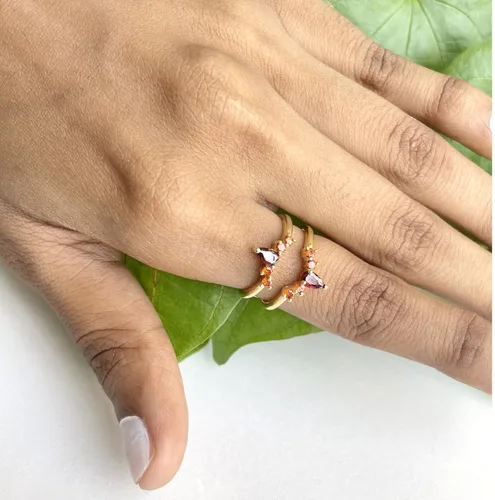 Miniatura 8 de Anillo de compromiso con forma de corona de granate rojo para mujer, anillo de compromiso con acabado de oro de 14 quilates