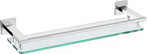 LANC Estante de baño cromado, estantes de vidrio templado flotante de 20 pulgadas, estante rectangular de acero inoxidable montado en la pared,
