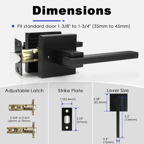 Miniatura 6 de Orger Paquete de 1 Manija de Puerta de Privacidad Negro Mate, Cerradura de Puerta Interior Sin Llave para Dormitorio y Baño, Manija de Puerta