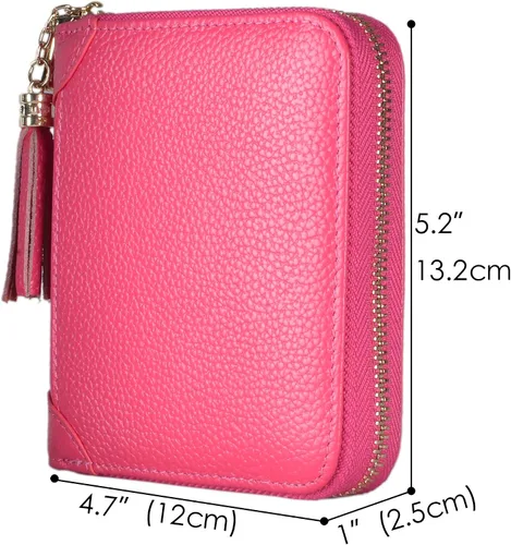 Miniatura 5 de Easyoulife Billetera Tarjetero de Tarjetas de Crédito para Mujer con Cremallera de Cuero y Bloqueo RFID, Rosa, medio