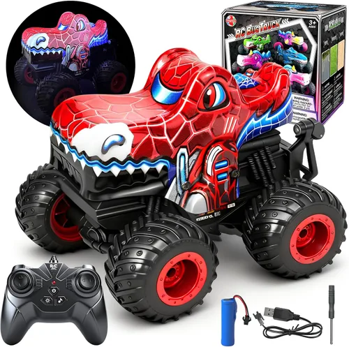 Camión Monstruo a Control Remoto, 2.4Ghz Spider Rc Juguetes de Camión Monstruo Autos Recargables para Niños con Música, Efecto de Iluminación,