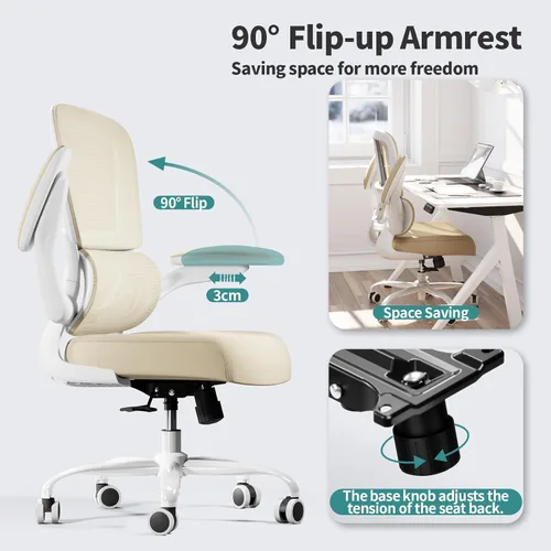 Miniatura 5 de TRALT Silla de Oficina Ergonómica para Escritorio, Sillas de Escritorio de Oficina de Malla para el Hogar con Capacidad de 330 LBS con Ruedas, Beige