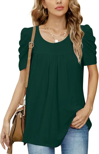 Miniatura 2 de Anydeer Camiseta casual de verano para mujer, manga abombada, cuello en V, blusa suelta, suéter de moda