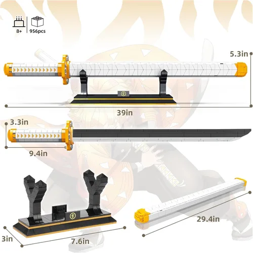 Miniatura 5 de TOY PLAYER Juego de construcción de espada de demonio, espada de Agatsuma Zenitsu con vaina y soporte - Compatible con conjuntos de Lego