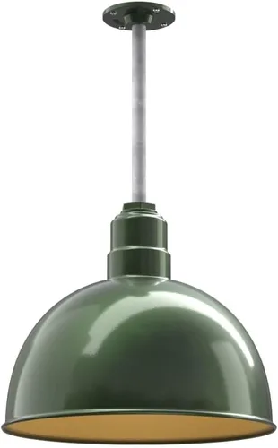 Miniatura 73 de Steel Lighting Co. Colgante de cuenco rosa Lámpara montada en el techo Cúpula de 15 pulgadas vástago de 12 pulgadas Estilo granero de acero