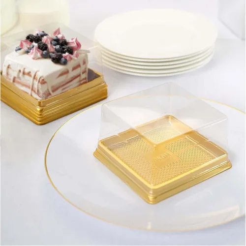 Miniatura 11 de Efavormart - Paquete de 50 recipientes de plástico para cupcakes de 3 pulgadas, color dorado y transparente, cajas cuadradas para fiestas, soporte