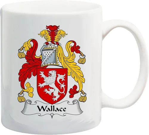 Wallace Coat of Arms/Wallace Family Crest Taza de cerámica para café/cacao de 11 onzas por Carpe Diem Designs, fabricada en los Estados Unidos