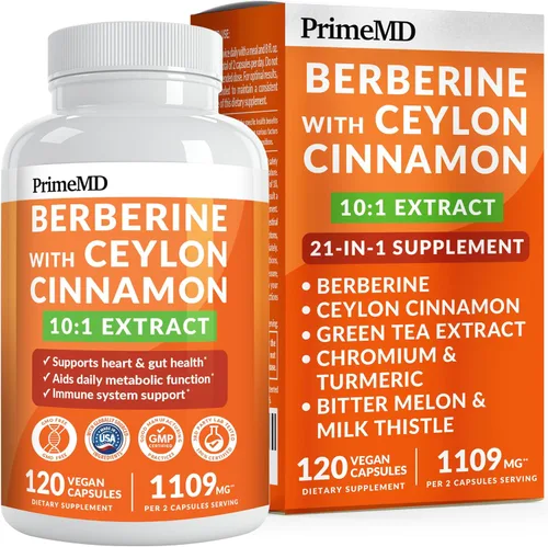 Miniatura 11 de Suplemento de berberina 21 en 1 con canela de Ceilán con cromo, melón amargo y extracto de té verde y extracto de pimienta negra 5X para apoyo