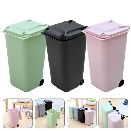 Miniatura 8 de Tofficu 3 piezas Mini bote de basura con tapa, cubo de basura multifuncional de escritorio para oficina y hogar, soporte de basura compacto