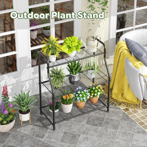 Miniatura 5 de Simple Trending Soporte para plantas de interior y exterior, estante para múltiples macetas de metal, 3 niveles, soporte grande para plantas