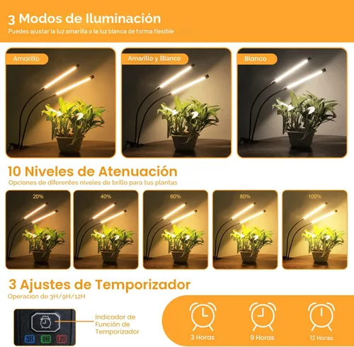 Miniatura 2 de bseah Luces de cultivo para plantas de interior, lámpara de cultivo de plantas de espectro completo, 10 niveles regulables, encendido y apagado