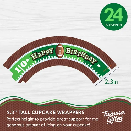 Miniatura 3 de Treasures Gifted Decoraciones y envoltorios para cupcakes de fútbol con el número 24 de feliz cumpleaños, decoraciones para fiestas de fútbol