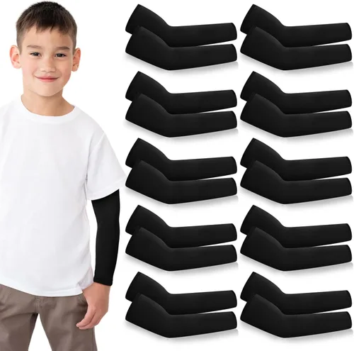 Miniatura 12 de Xuhal 10 pares de mangas de brazo para niños, jóvenes, baloncesto, fútbol, béisbol, protección UV, protección solar, compresión deportiva, cubierta