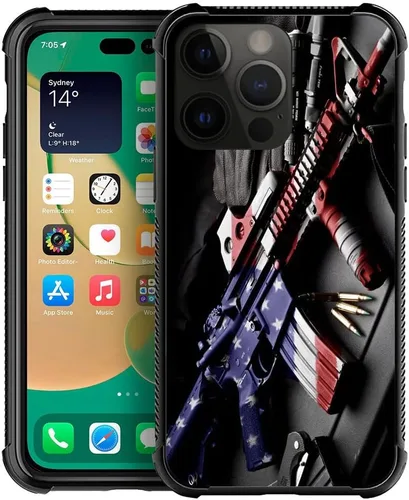 Miniatura 12 de ZHEGAILIAN Funda compatible con iPhone 14, funda de munición AK 47, parte trasera de vidrio templado+funda protectora de TPU de silicona suave