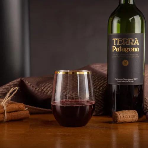 Miniatura 9 de SUT Paquete de 32 copas de vino de plástico con borde dorado de 12 onzas, sin tallo, desechables con calidad premium, reutilizables, irrompibles