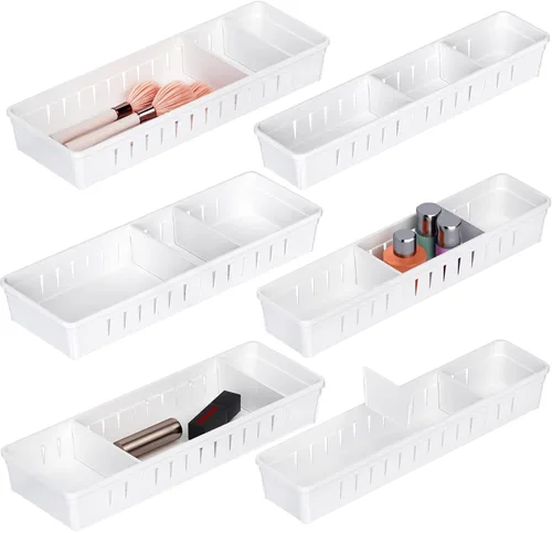 Miniatura 10 de Bandeja organizadora de cajones de escritorio, paquete de 4 organizadores de cajones expandibles con divisores ajustables, cubos organizadores