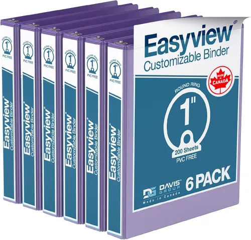 Easyview - Carpetas prémium de 3 anillas con cubiertas transparentes y anillos redondos, carpetas para la escuela u oficina, 1 pulgada, paquete de