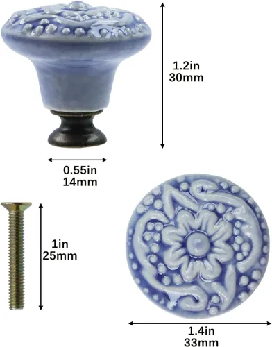 Miniatura 2 de Geesatis 4 pomos de cerámica para gabinetes de cocina, pomos redondos vintage de un solo agujero para cajones y armarios, con tornillos de montaje