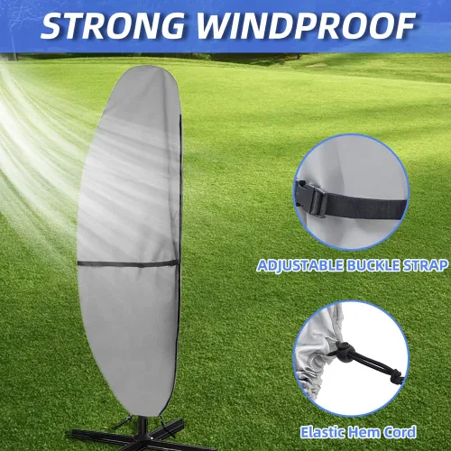 Miniatura 2 de Cubierta para sombrilla de patio, 600D impermeable, anti-UV, se adapta a paraguas de 7.5 a 11.5 pies (gris)