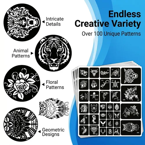 Miniatura 4 de Kotbs 6 hojas de plantillas temporales de tatuaje, 34 piezas de plantillas de tatuajes de henna con patrón de tótem de tigre y lobo, plantillas
