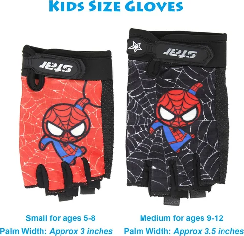 Miniatura 5 de Guantes de bicicleta sin dedos para niños, guantes deportivos de superhéroe de araña para niños, barras de mono, guantes de escalada, ciclismo, pesca