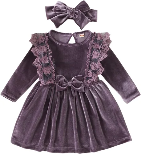 Miniatura 98 de IDOPIP Vestido tutú de terciopelo para niñas pequeñas, vestido de manga larga para princesa, Navidad, cumpleaños, fiesta, boda, vestidos de otoño e