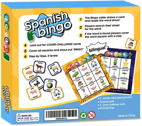 Miniatura 5 de Español Inglés Bingo bilingüe con tarjetas desafiantes Vocabulario Aprendizaje de idiomas Juegos educativos de lectura para niños a partir de 5 años