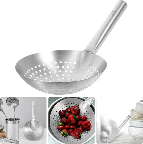 Miniatura 6 de Yardwe Cuchara coladora de acero inoxidable gruesa de 16.14 pulgadas con filtro de malla fina, accesorio de cocina multifuncional para filtrar