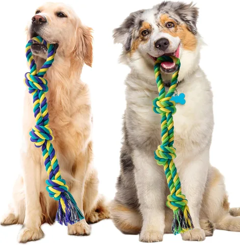 Miniatura 15 de SHARLOVY Juguetes para perros para masticadores agresivos, bolas de perro para razas grandes, juguetes masticables de cuerda de algodón resistente 6