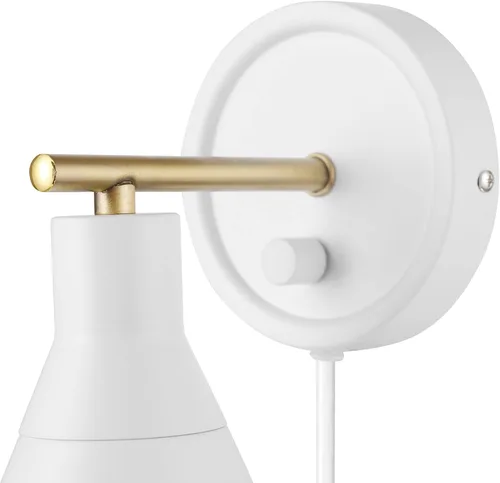 Miniatura 10 de Globe Electric 65542 - Candelabro de pared de 1 luz con enchufe o cableado, blanco mate, acento en latón, interruptor giratorio de atenuación sin