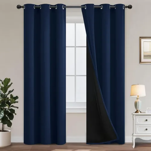 Miniatura 82 de Yakamok Cortinas negras, cortinas de ventana con aislamiento térmico y eficiencia energética para dormitorio, cortinas opacas completas y cortinas
