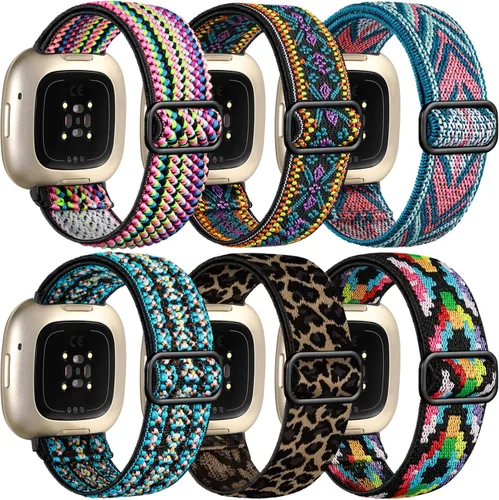 Miniatura 13 de Ouwegaga Banda elástica compatible con Fitbit Versa 4 bandas/Sense 2/Sense/Versa 3 bandas para mujeres y hombres, correa deportiva ajustable