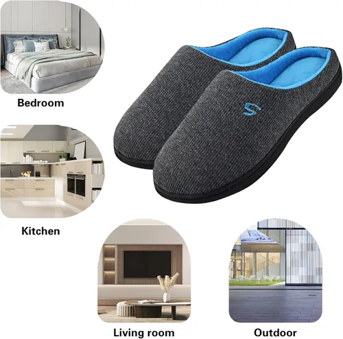 Miniatura 6 de Pantuflas de espuma viscoelástica para hombre, pantuflas de casa para hombre, cómodas y transpirables, textura de mezcla de algodón, forro
