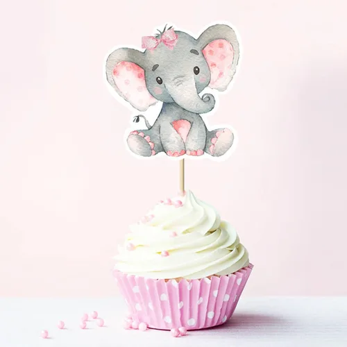 Miniatura 4 de 24 piezas de decoración para cupcakes de elefante rosa y azul, para decoración de fiesta de cumpleaños, baby shower, niños, niños o niñas